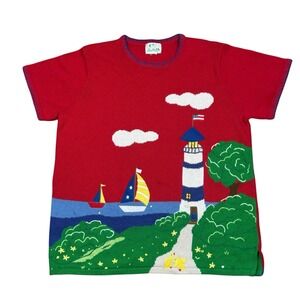 Vintage The Quacker Factory Nautical‎ Lighthouse Ducks Grandma Sweater Top
